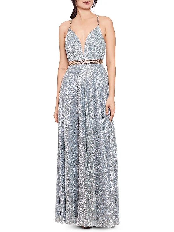 Tropical Style Womens Crinkled Embellished Evening Dress