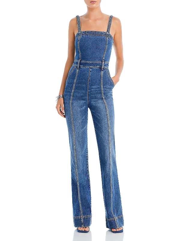 Spring Fashion Womens Denim Smocked Overall Jeans