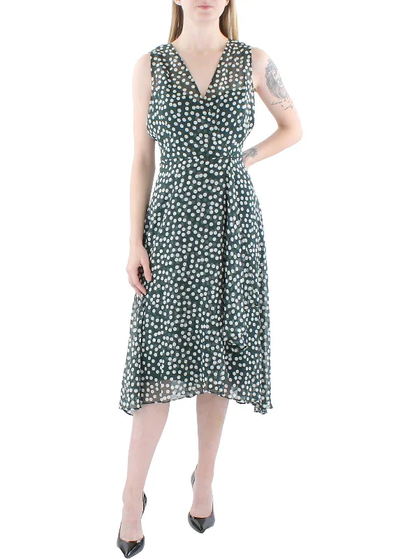 Urban Style Womens Dotted Midi Wrap Dress