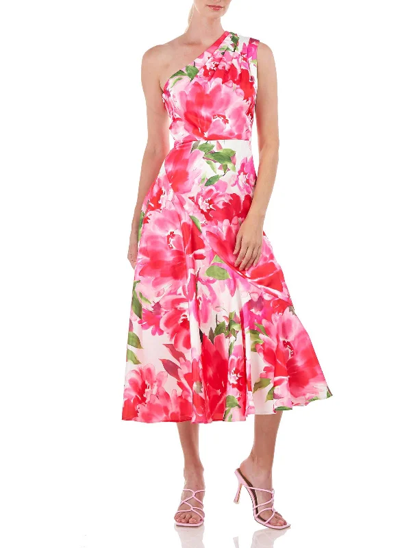 Personalized Series Womens Floral One Shoulder Cocktail and Party Dress