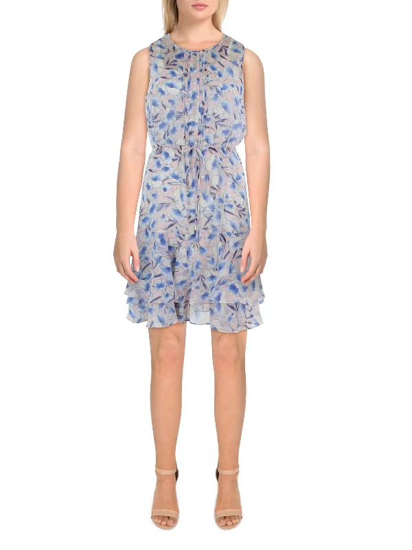 Cute Design Womens Floral Print Blouson Mini Dress