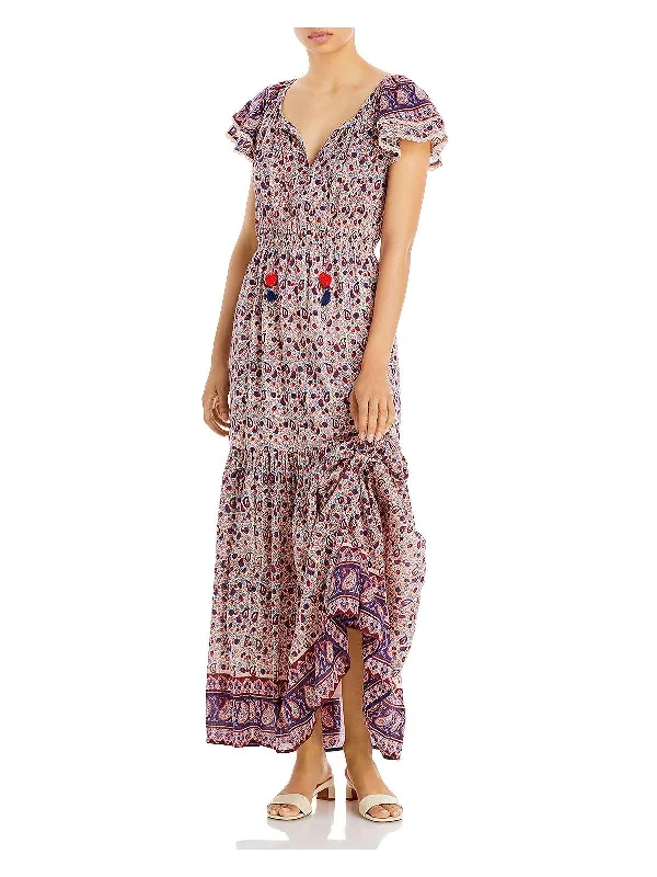 End Of The Year Womens Floral Tie Neck Maxi Dress