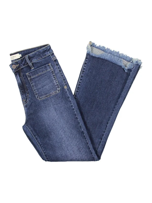 Luxury Style Womens Frayed Mid-Rise Flared Jeans