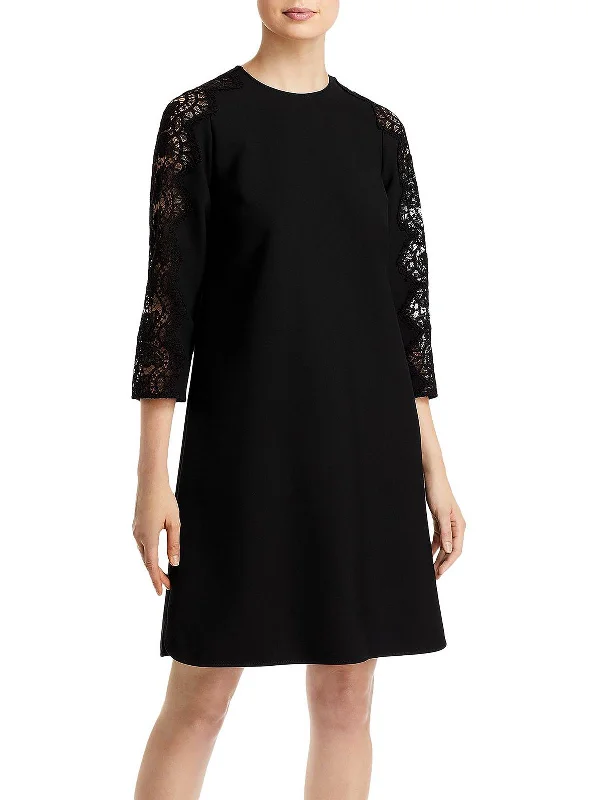 Unique Prints Womens Lace Trim Above Knee Shift Dress