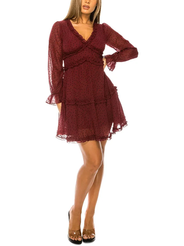 Fashionable In The Times Womens Polka Dot Ruffled Tunic Dress