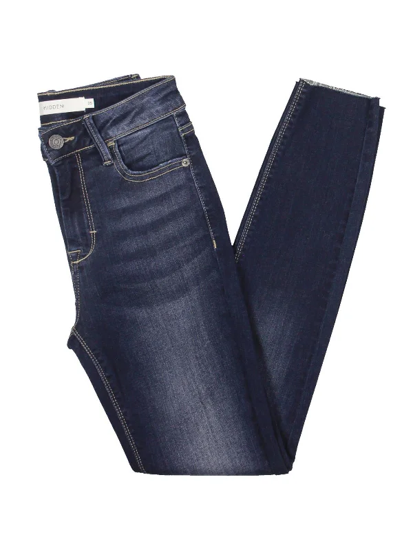 Perfect Tailoring Womens Raw Hem Mid Rise Skinny Jeans