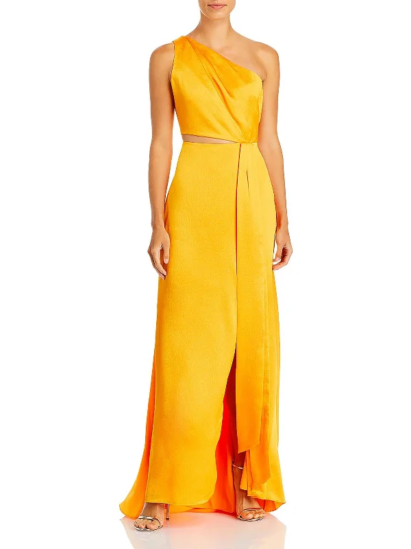 Retro Prints Womens Satin Cut-Out Evening Dress