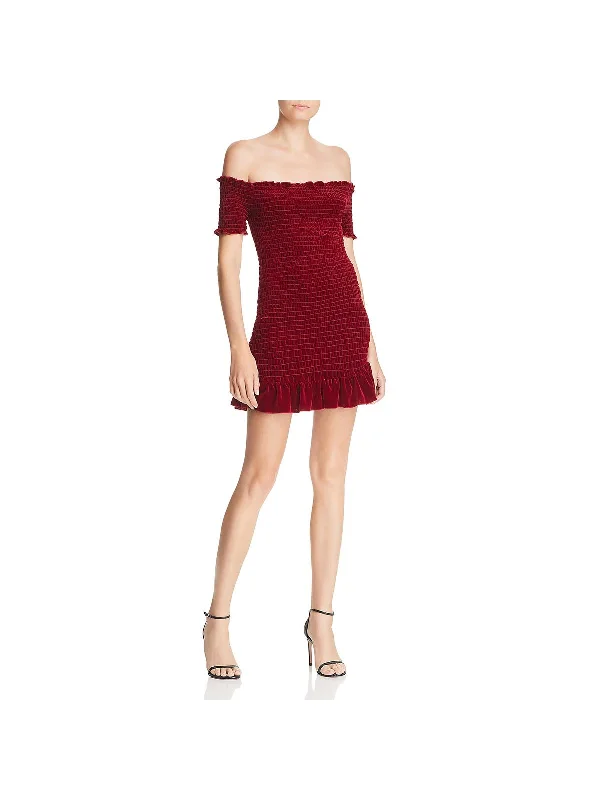 Fashionable And Versatile Womens Smocked Velvet Mini Dress