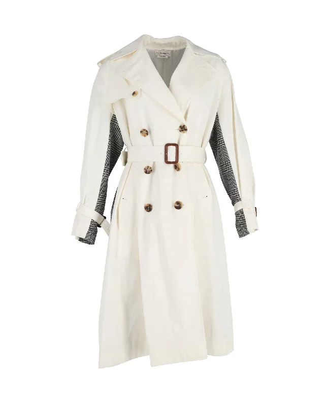 British Style Alexander McQueen Belted Trench Coat in White Wool