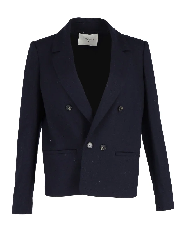 Street Charm Ba&Sh Double-Breasted Coat in Navy Blue Viscose