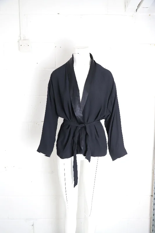 European And American Style Ba&Sh Suga Belted Wrap Jacket in Black Viscose