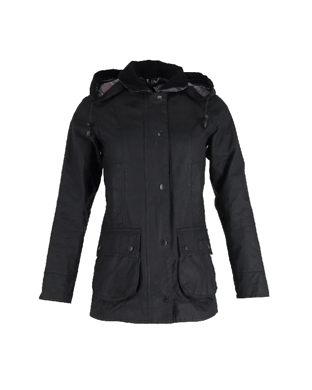 Fashionable Prints Barbour Hooded Rain Jacket in Black Cotton