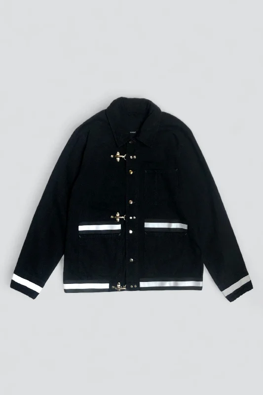 Elegant Wear Black Railroad Denim Reflector Fireman Field Coat