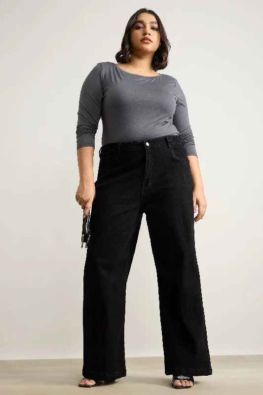 Fashion Must-have Coal Black Wide Leg Jeans