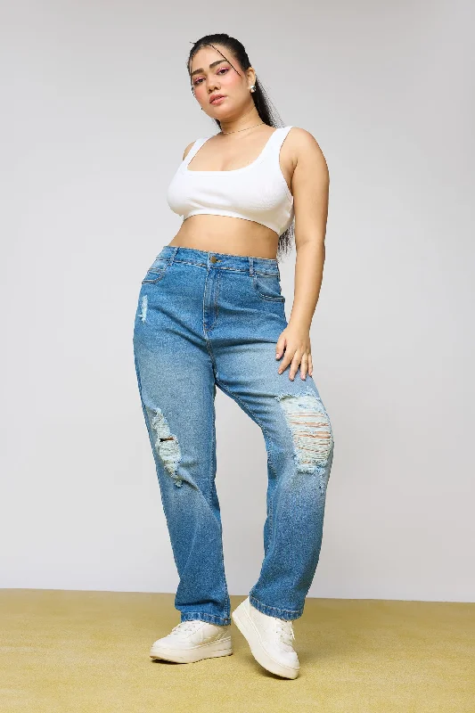 Breathable Design Classic Charm Curve Mom Fit Jeans