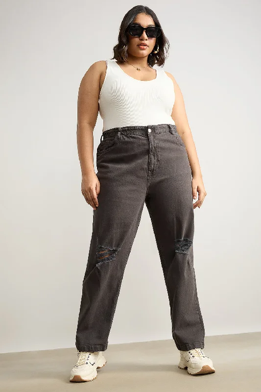 Elegant Temperament Olive Green Distress Mom Jeans