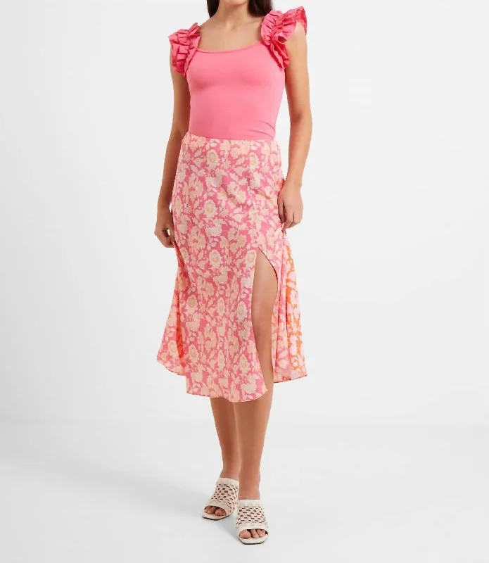 Comfortable And Casual Cosette Verona Slip Midi Skirt In Camellia Rose/ Mandarin Orange