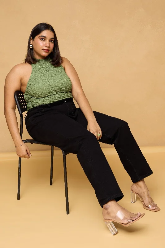 Romantic Data Curve Bean Black Mom Fit Jeans