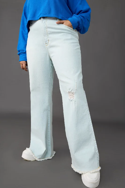 Retro Prints Curve Light Blue Wash Bell Bottom Jeans