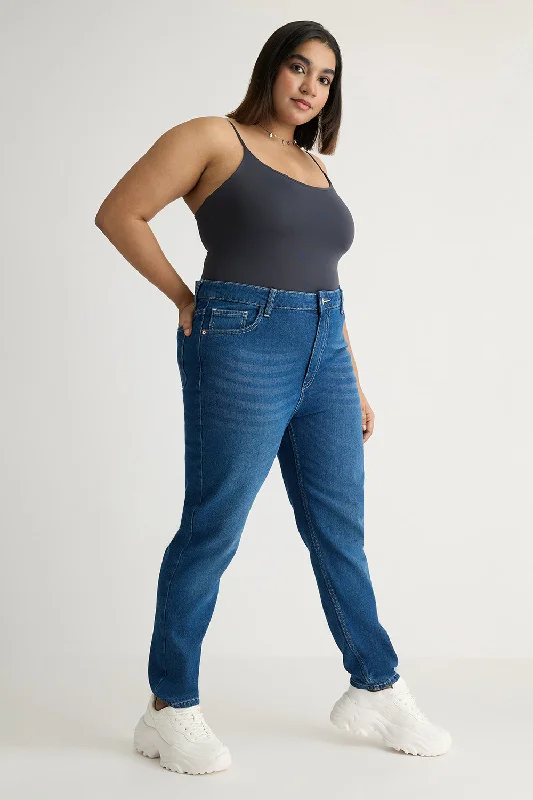 European And American Style Deep Indigo Curve Hugging Jeans