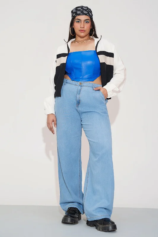 Casual And Comfortable Breeze Blue Curve Denim Korean Pants