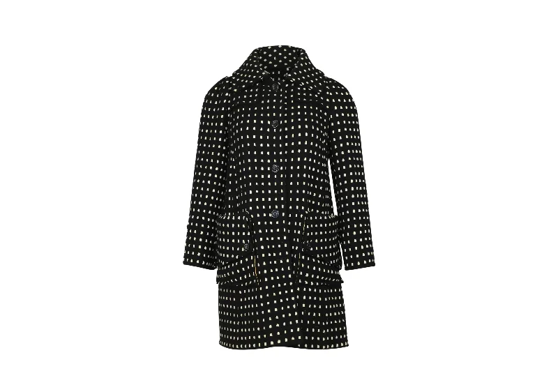 Printed Patterns Diane Von Furstenberg Polka Dot Trench Coat in Black Wool