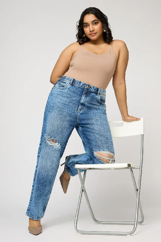 Fashion Selection Urban Rips Curve Elasticated Mom Jeans