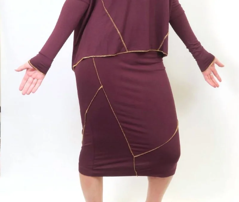 French Style Etsu Skirt In Wine/gold