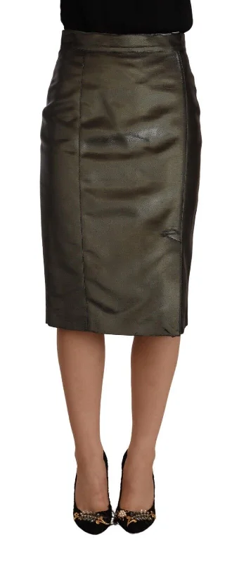 Fashion Design GF Ferre Metallic  High Waist Pencil Midi Women's Skirt