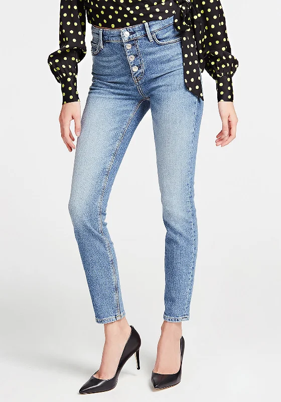 Elegant Wear Guess Womens 1981 Button Fly Skinny Jeans, Blue