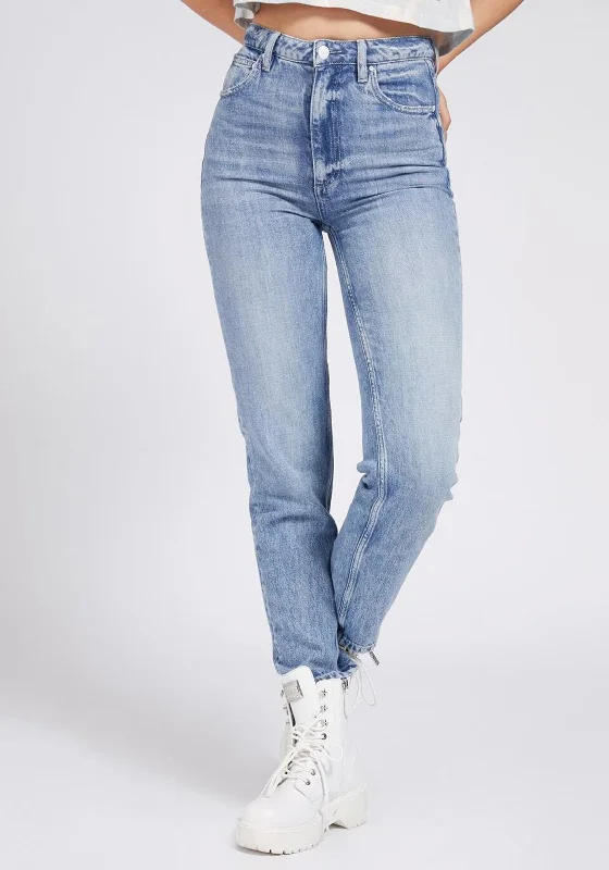 Spring Fashion Guess Womens Start Tapered High Mom Jean, Blue