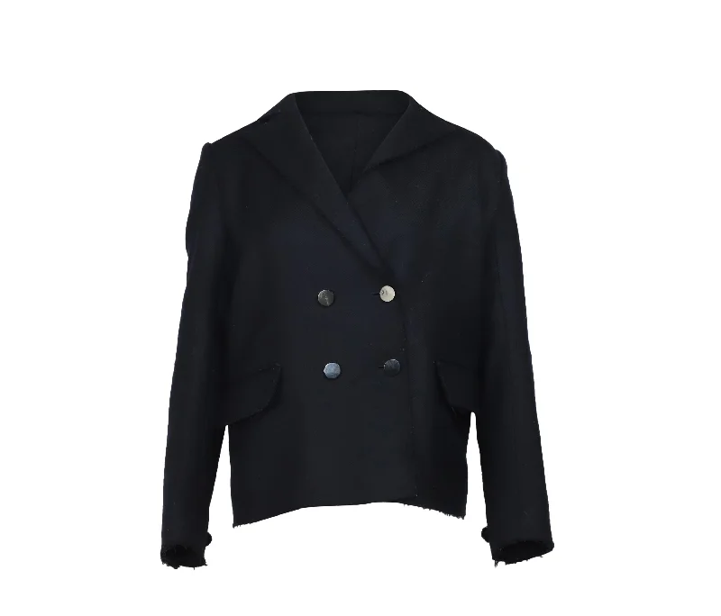 Comfortable Fashion Helmut Lang Distressed Blazer in Navy Blue Wool