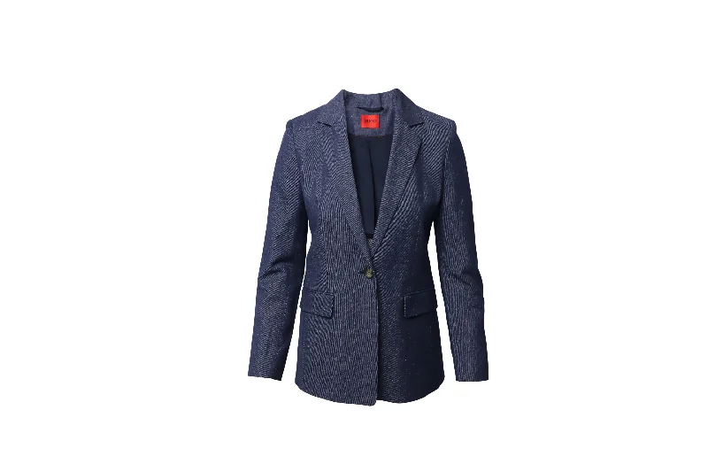 Advanced Customization Hugo Denim Single-Breasted Jacket Blazer in Navy Blue Cotton Denim