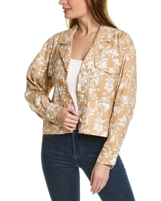 Personalized Wear Jessie Printed Linen Shirt Jacket In Beige Floral