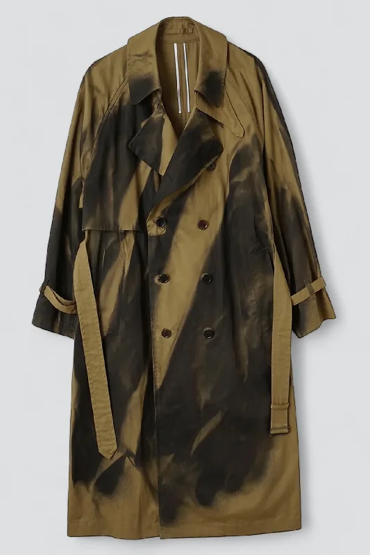 Multifunctional Style Khaki Spray Printed Trench Coat