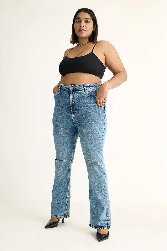 Retro Prints Urban Edge Knee Distressed Bootcut Jeans
