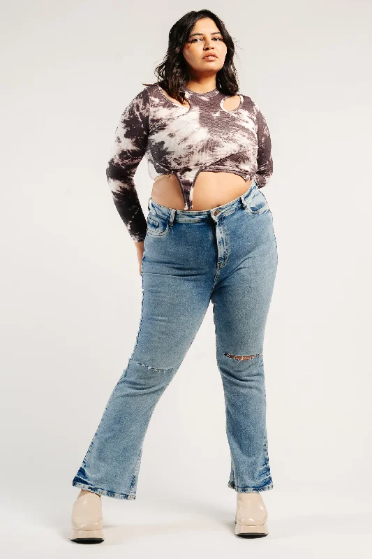 Classic Style Knee Slit Indie Bootcut Jeans