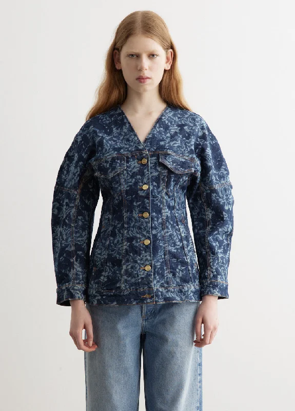 Double-sided Wear Lazer Denim Shaped Sleeve Blazer