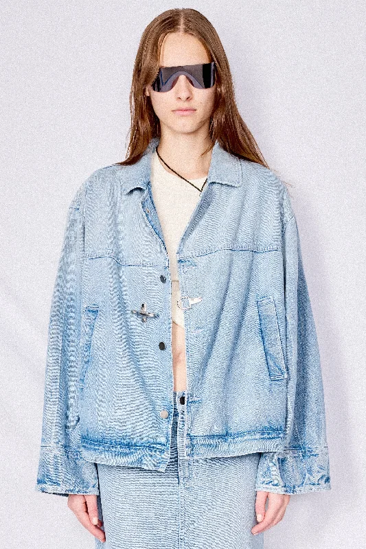 Sports Trend Light Wash Denim Fireman Box Jacket