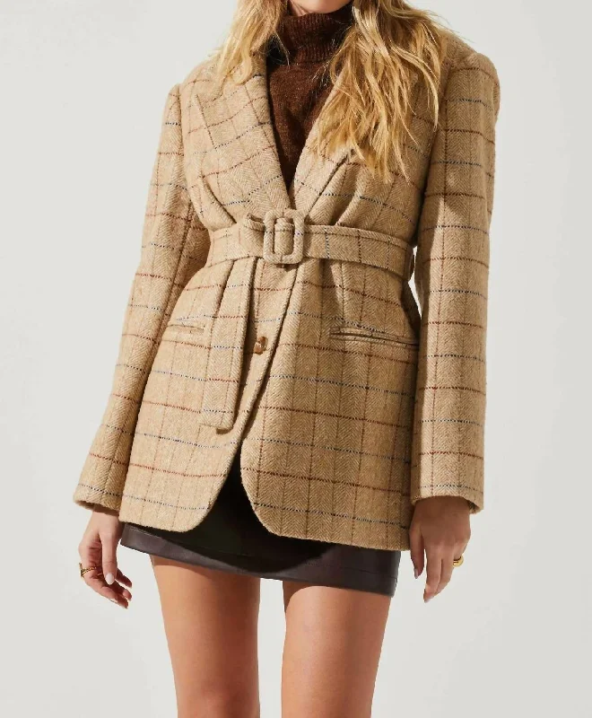 Casual And Comfortable Lottie Plaid Belted Blazer In Taupe