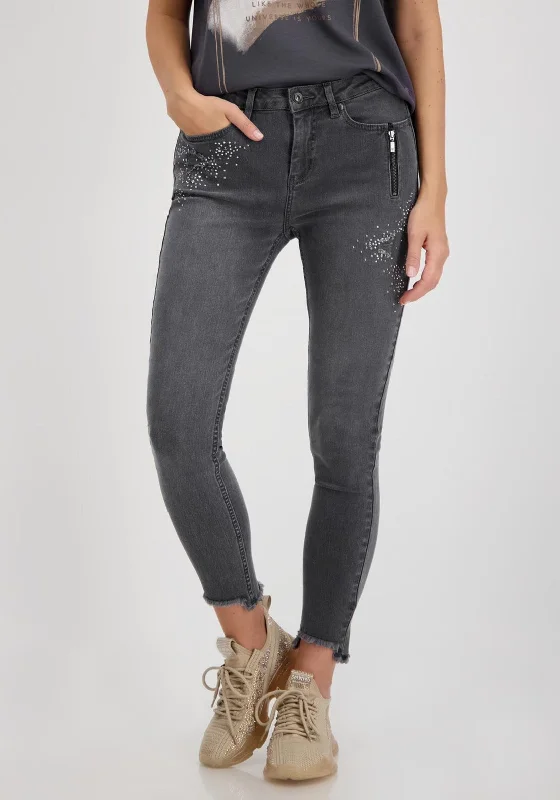 Versatile Items Monari Slim Leg Rhinestone Jeans, Grey