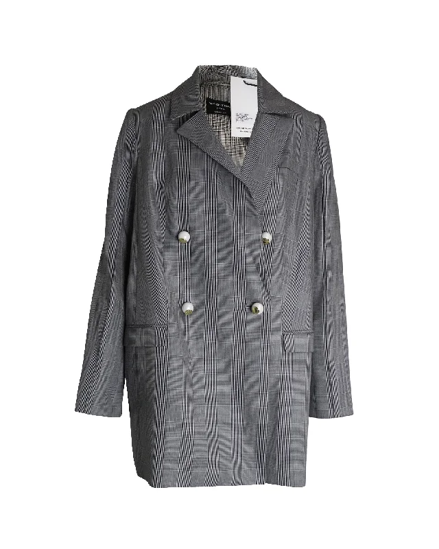 Romantic Data Mother of Pearl Morgan Prince of Wales Check Double-Breasted Coat in Black and Cream Lyocell