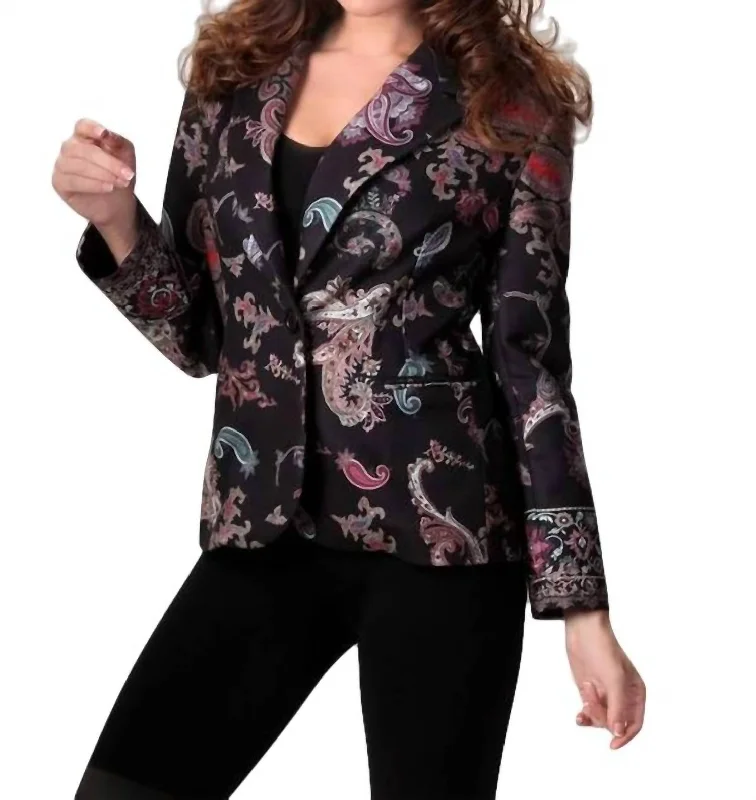 Luxury And Elegant Paisley Blazer In Black Multi