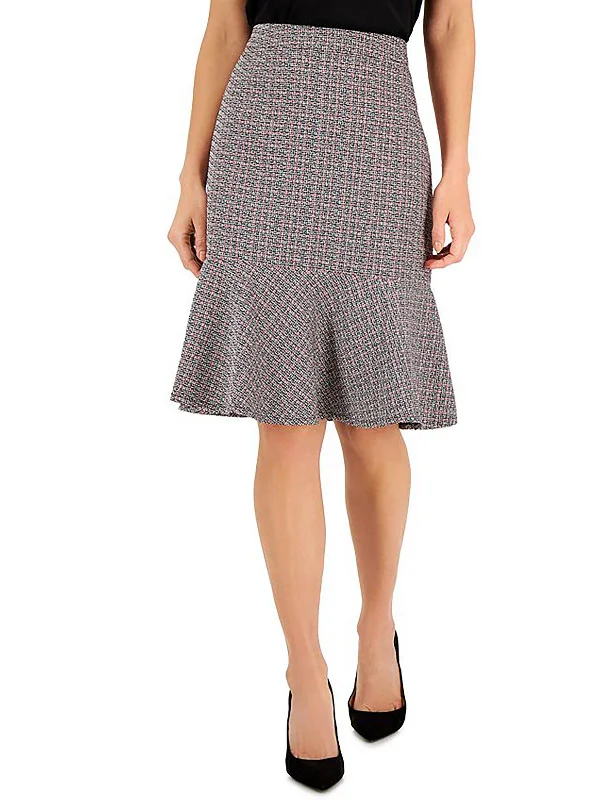 Celebrity Style Petites Womens Tweed Flounce A-Line Skirt