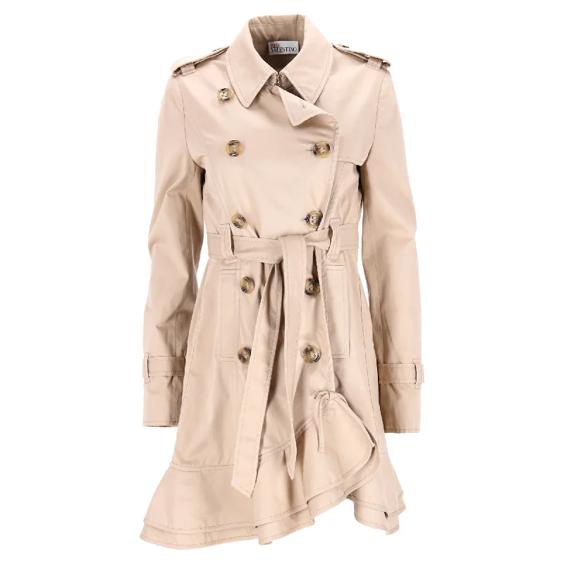 Practical Style Red Valentino Double-Breasted Ruffle Coat in Beige Cotton
