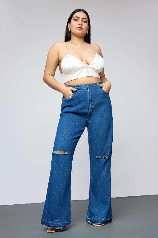 Personalized Design Retro Revival Distressed Curve Bootcut Jeans