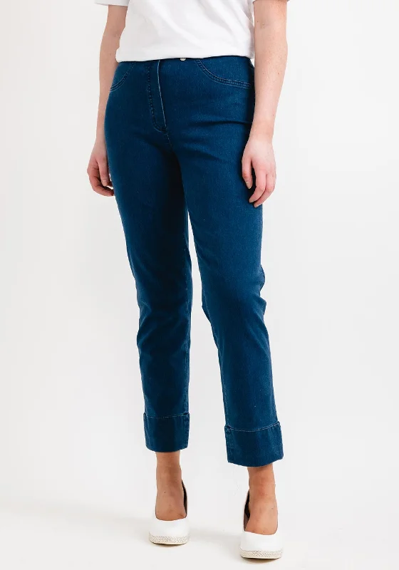 Exclusive Customization Robell Bella 09 Ankle Grazer Denim Look Trousers, Blue Denim