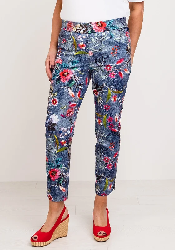 Classic Retro Robell Rose 09 Floral Cropped Jeans, Blue Multi