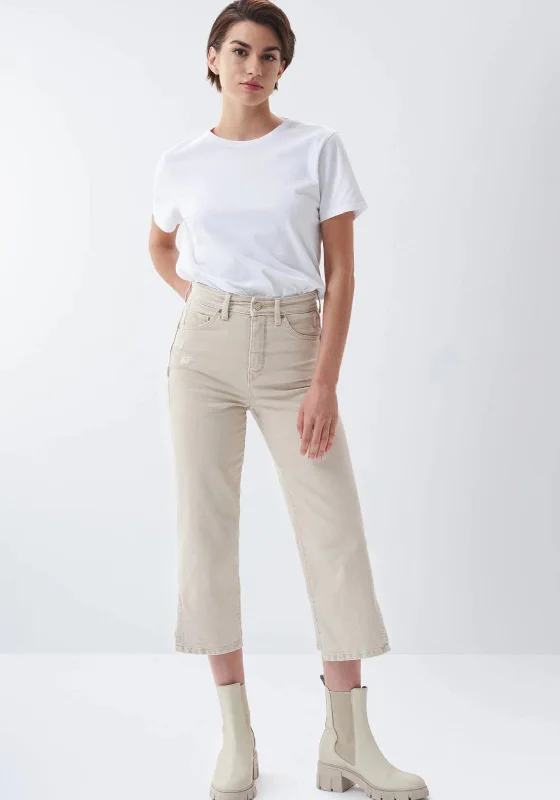 Elegant And Casual Salsa Straight Cropped Push In Secret Glamour Jeans, Beige