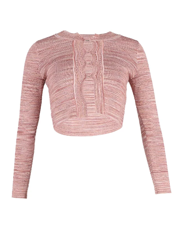 Urban Style Sandro Striped Cropped Cardigan in Pink Viscose